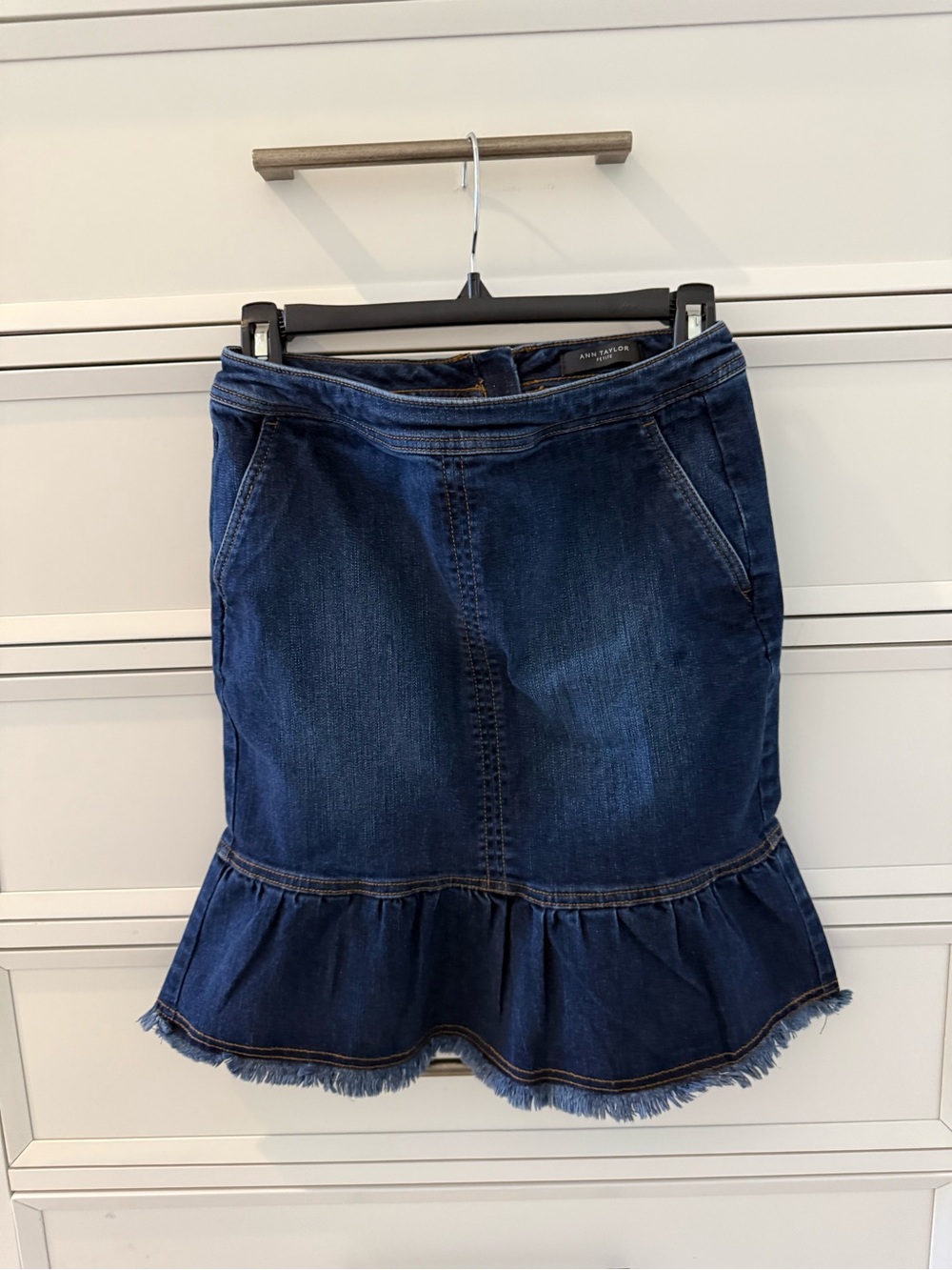 Ann Taylor Indigo Denim Ruffle-Hem Mini Skirt